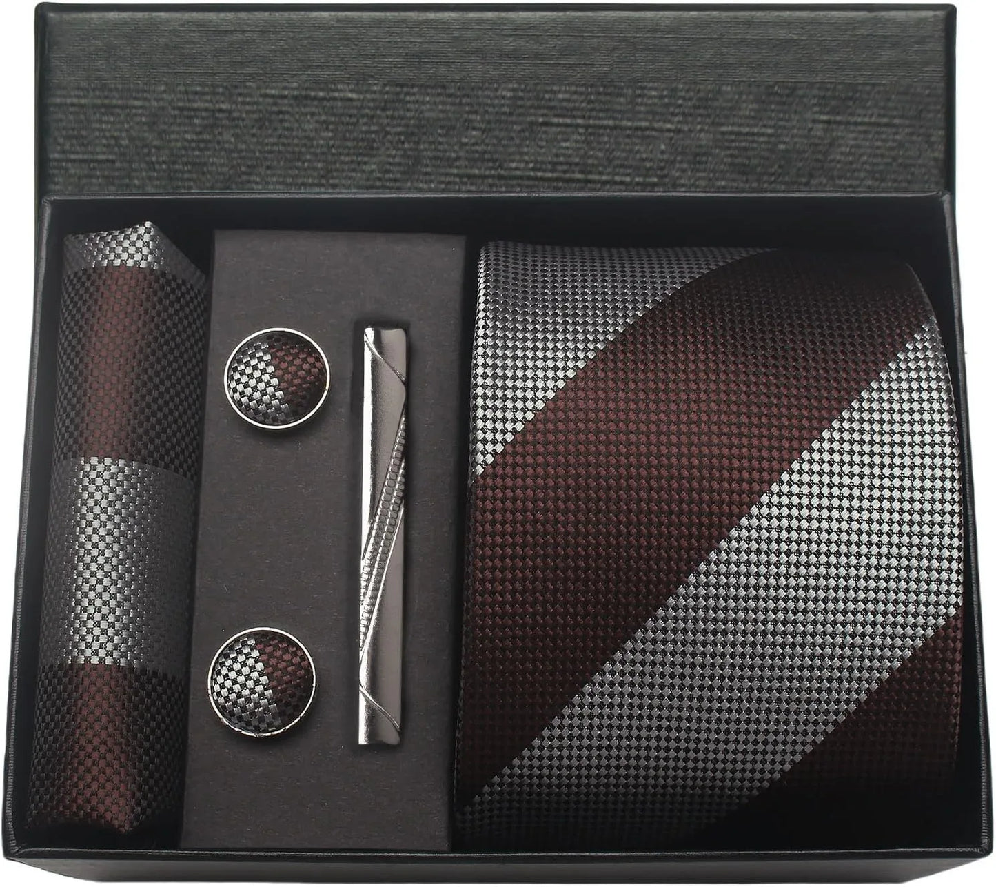 Classic 100% Silk Men's Ties In Gift box 8cm Plaid Dot Striped Business Necktie Handkerchief Cufflinks Wedding Party Tie Set