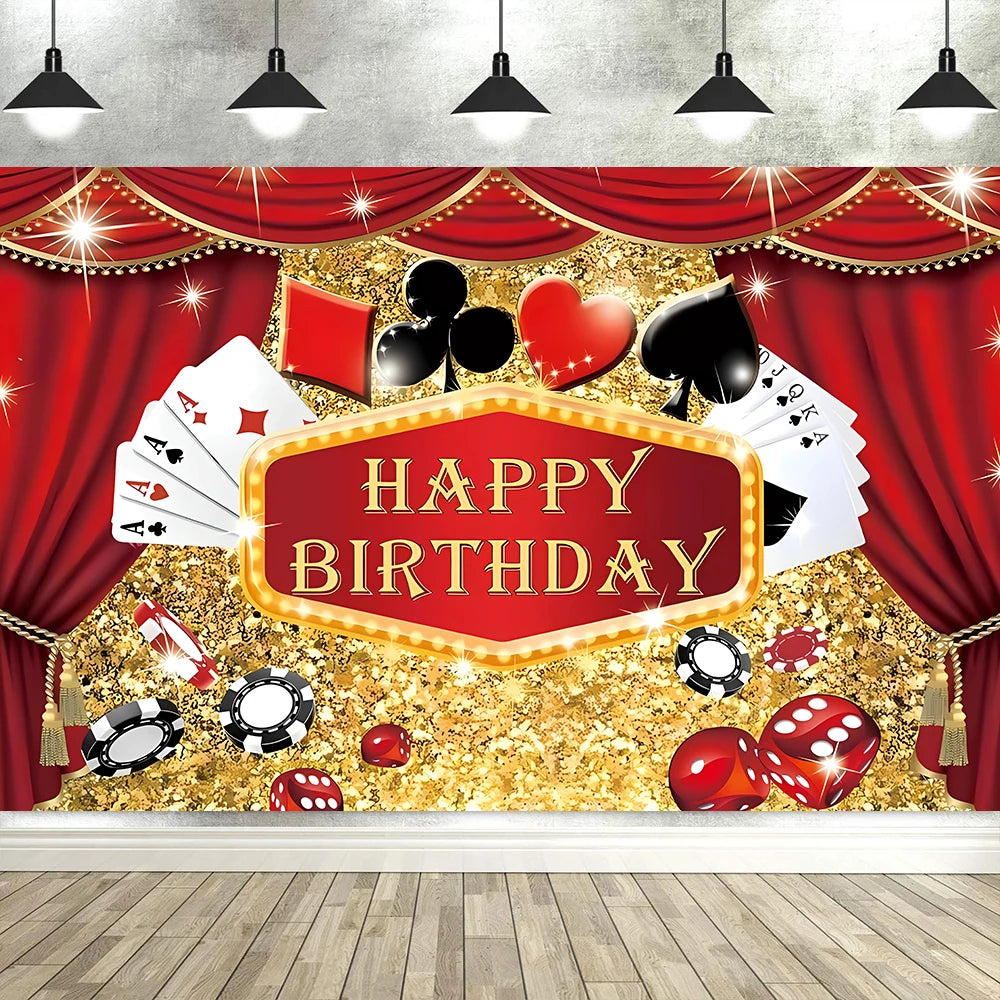 Las Vegas Casino Night Carnival Theme Banner Background Cloth, Poker Dice Birthday Party Decoration Photography Studio Backdrop