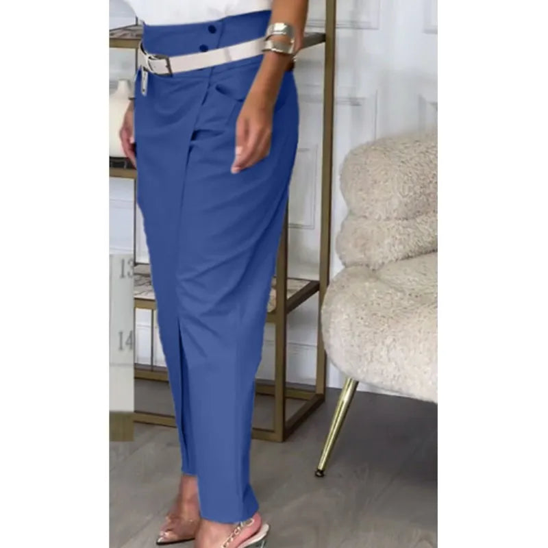 New Autumn Asymmetric High Waisted Pants For Women Fashion Chic Belt Straight Pants Casual Street Trousers Ladies Solid Bottoms