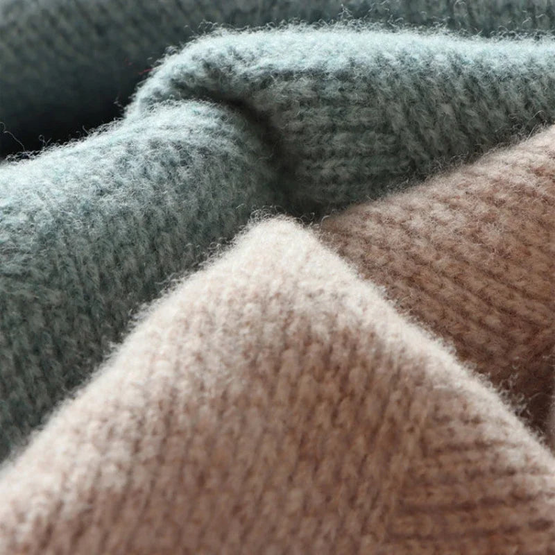 Men's Cashmere Sweater Loose and Thick Jacquard Crewneck Sweater Autumn and Winter New Solid Color Men's Knit Bottom Sweater