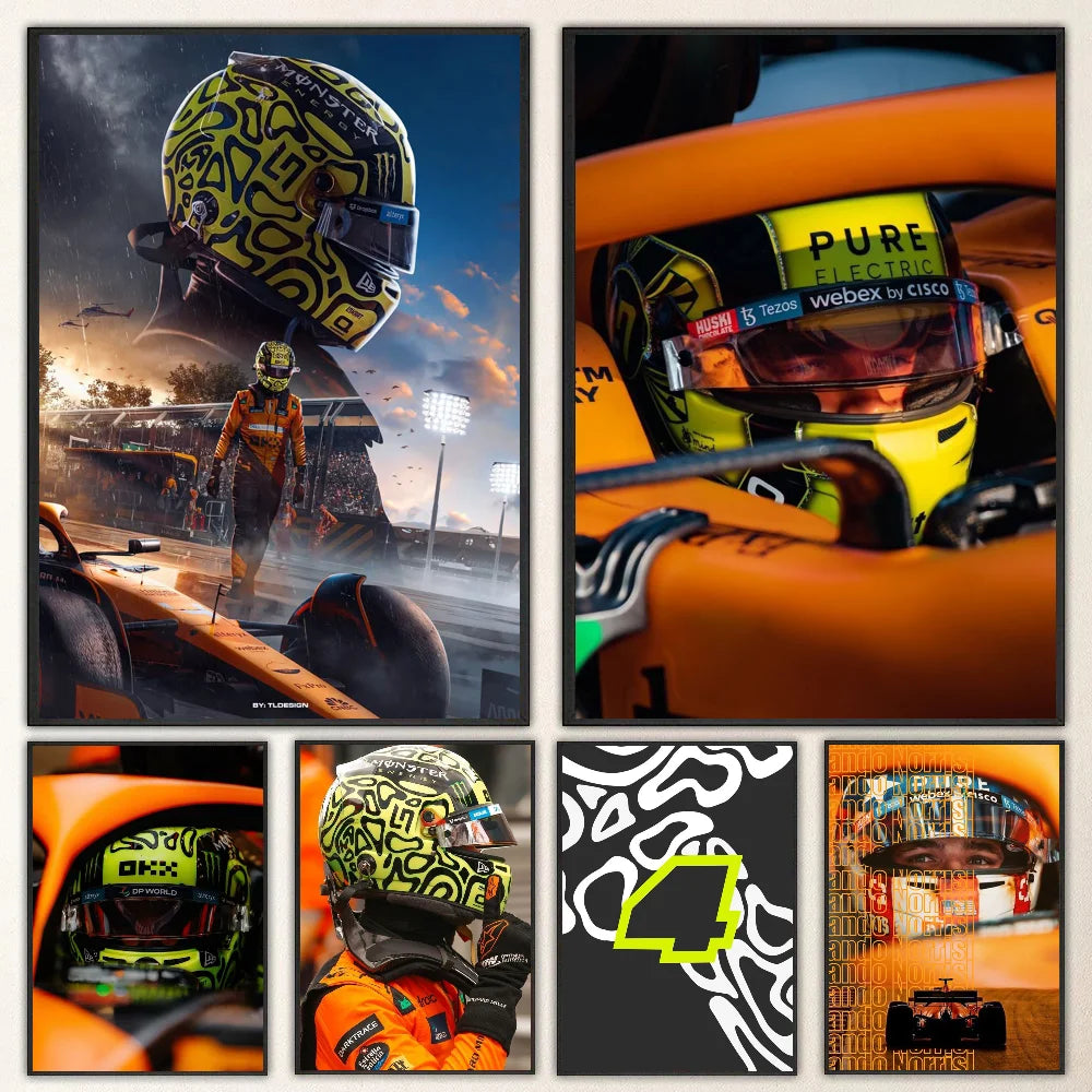 1pc F1 Formula 1 L-Lando Norris Poster Self-adhesive Art Waterproof Paper Sticker Coffee House Bar Room Wall Decor