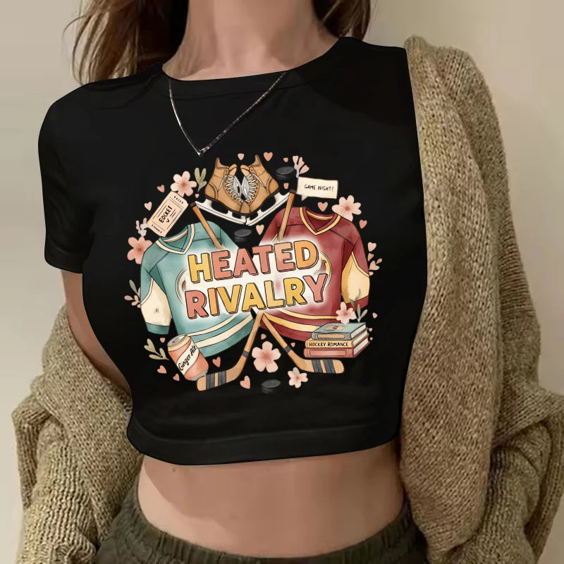 Heated Rivalry Print Graphic Crop Top Women's Sexy Cropped T Shirt Gothic Vintage T-Shirt Women Fashion Y2k Tshirt Clothes Girls