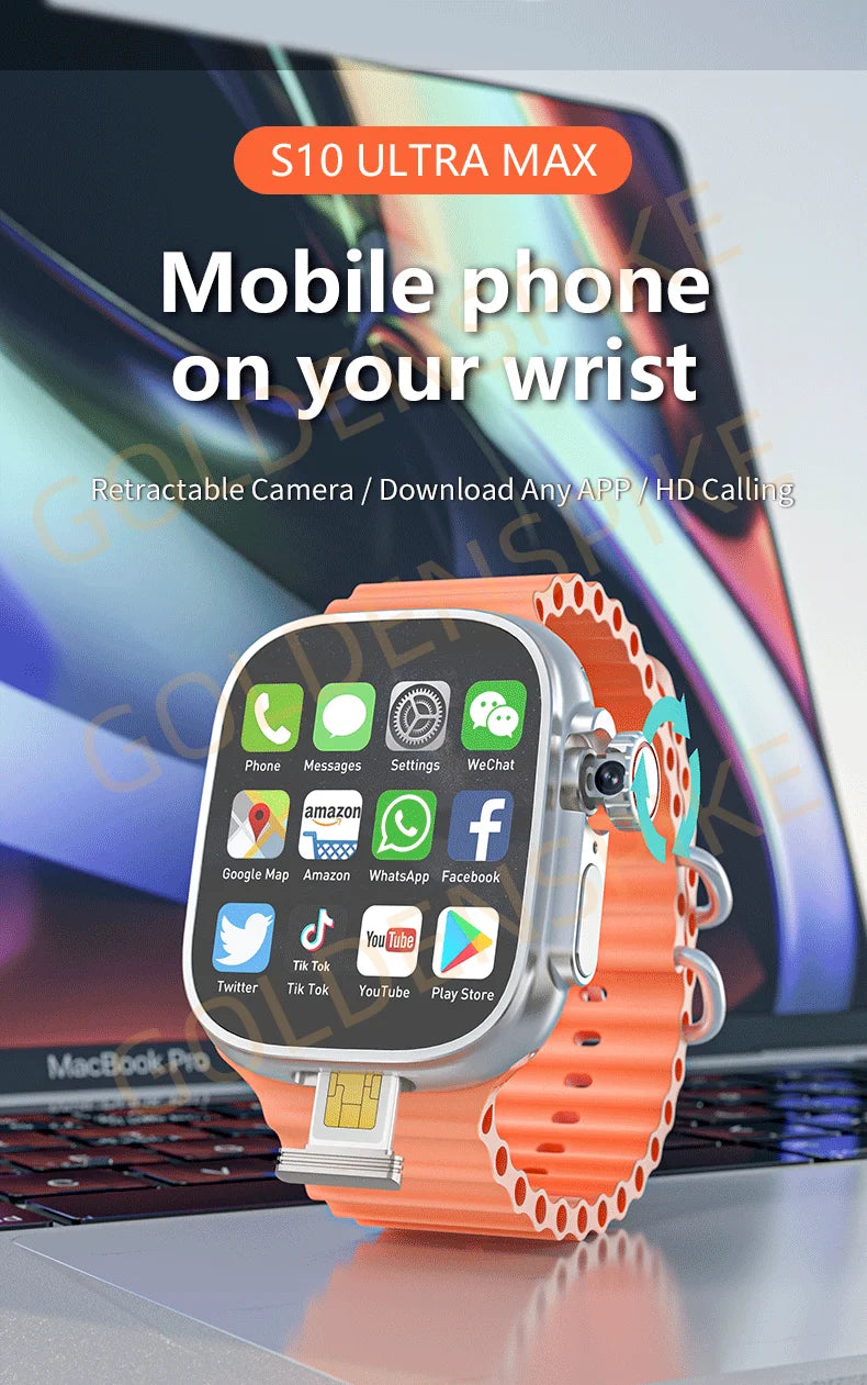 S10 Ultra Max Smartwatch 4G Android 10.0 2.2inch Amoled Rotary Camera Video Call GPS WIFI App Download S10 Ultra Smart Watch Men