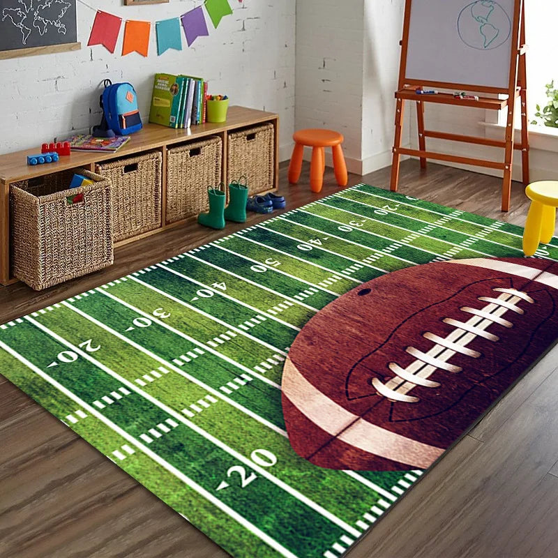 Sports Theme Racing Track Basketball Court Soccer Field Carpet Kids Play Mat Home Decoration Non-Slip Floor Mat Rugs for Bedroom