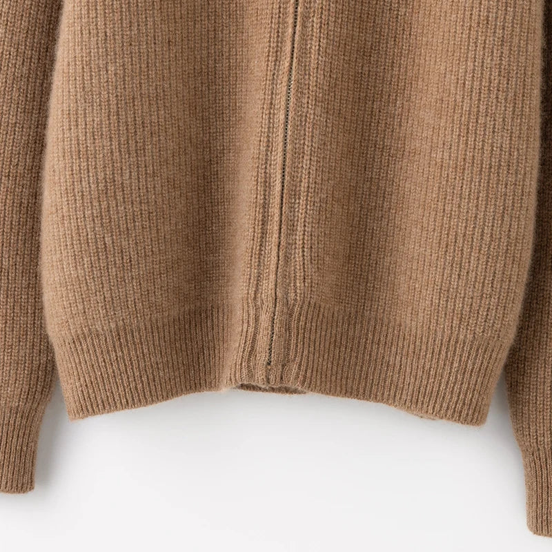 Autumn and winter women's clothing 100% pure cashmere collar thick knit zipper cardigan oversized coat sweater long sleeve loose