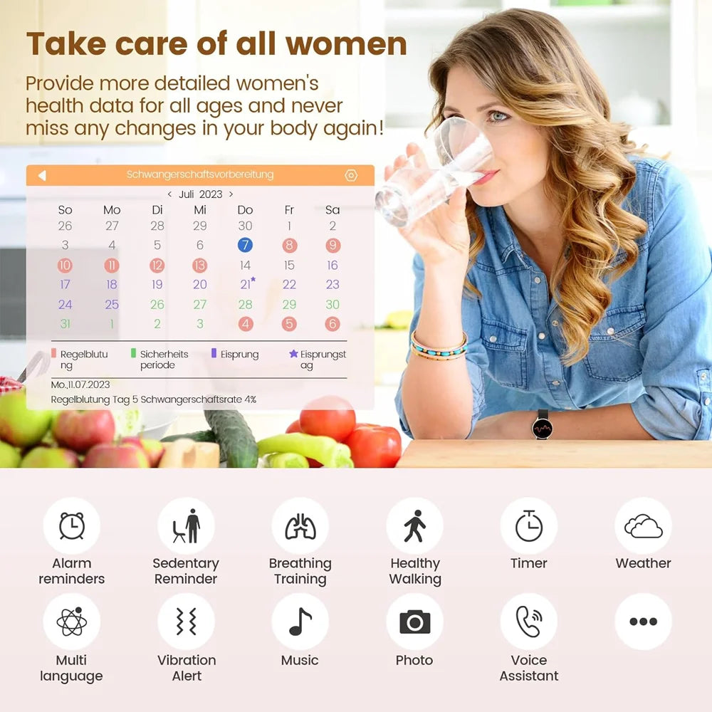 Women's Fitness Smartwatch with 1.20" Display Heart Rate Sleep Monitor Menstrual Cycle Tracker IP67 Waterproof for iOS Android