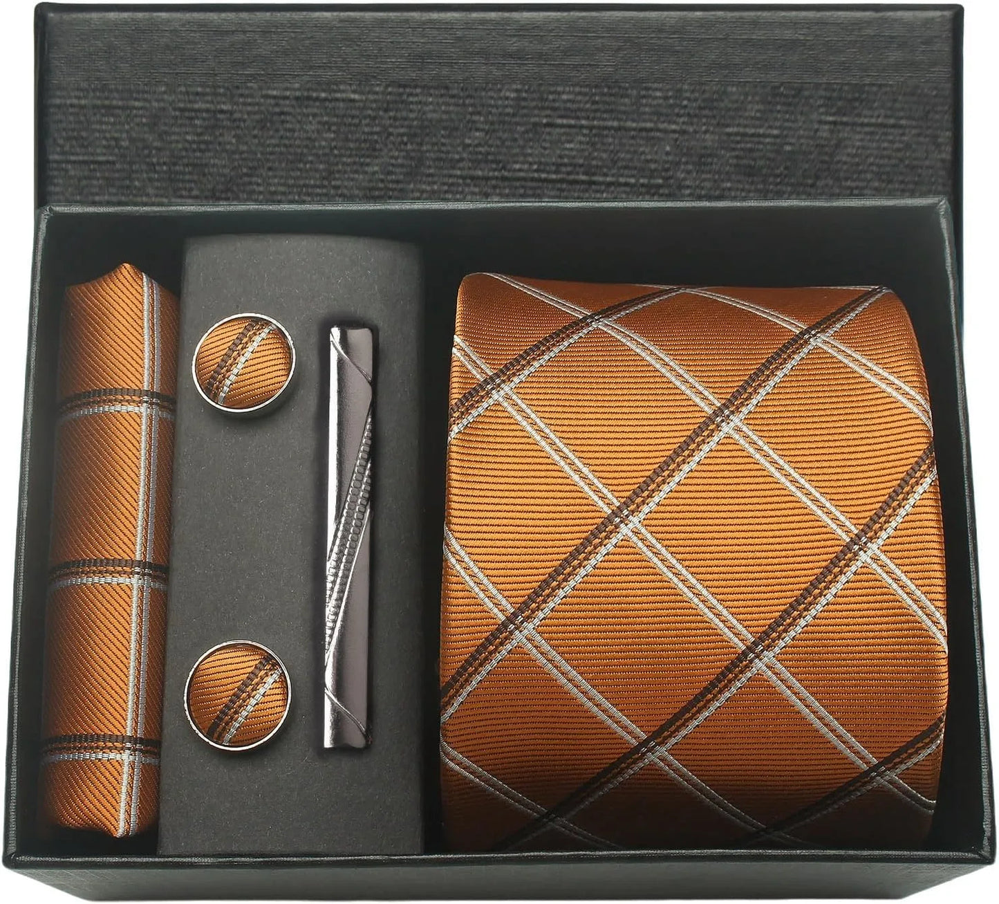 Classic 100% Silk Men's Ties In Gift box 8cm Plaid Dot Striped Business Necktie Handkerchief Cufflinks Wedding Party Tie Set