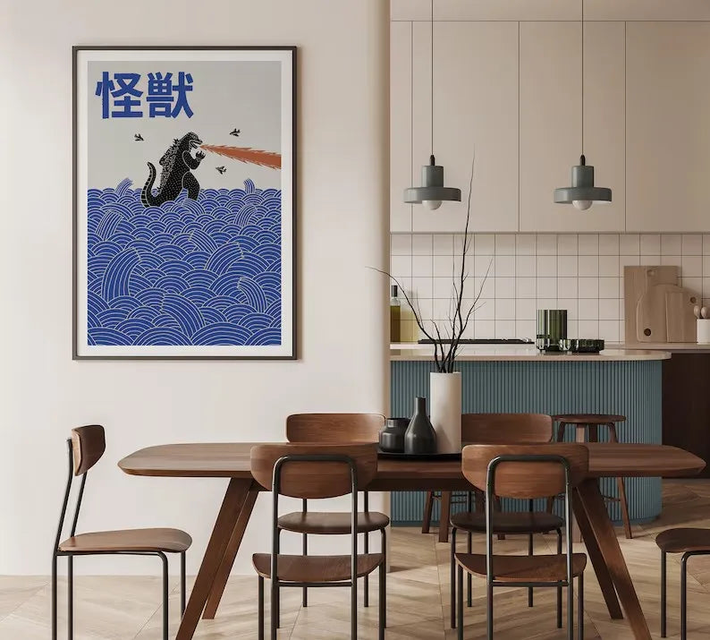 Japanese Contemporary Tokyo Artworks Poster Big Sunrise Waves Mount Fuji Monster Canvas Painting Wall Art Living Room Home Decor