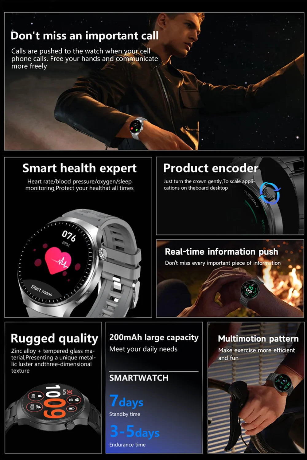 LAXASFIT 2026 New Smart Watch for Men Full Touchscreen Bluetooth Call Sports Fitness Smart Wristwatch Holiday Gift