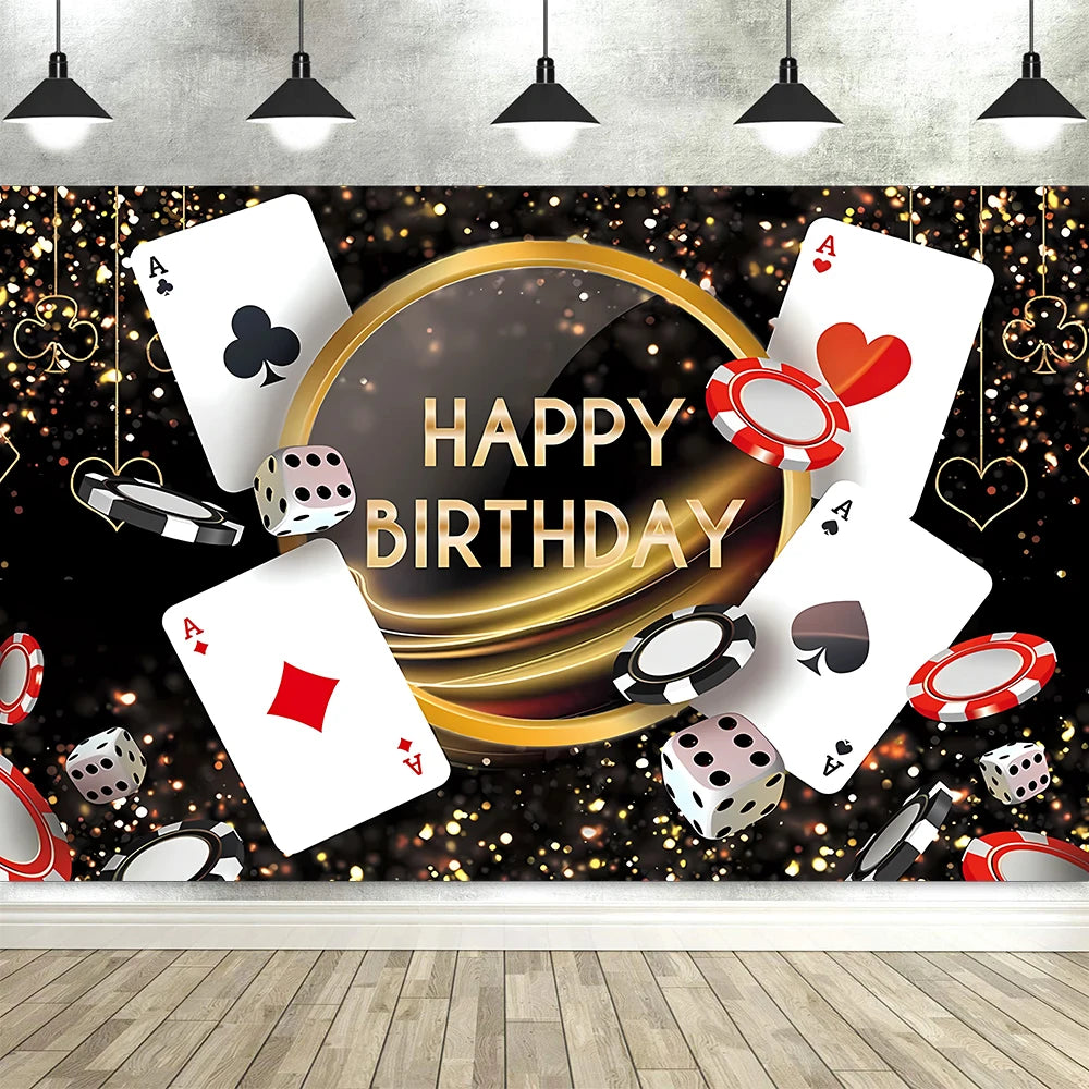 Las Vegas Casino Night Carnival Theme Banner Background Cloth, Poker Dice Birthday Party Decoration Photography Studio Backdrop