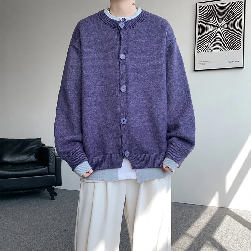 Men's Casual Contrast Color Cardigan Sweater Loose Button Front Knitted Coat for Daily Wear