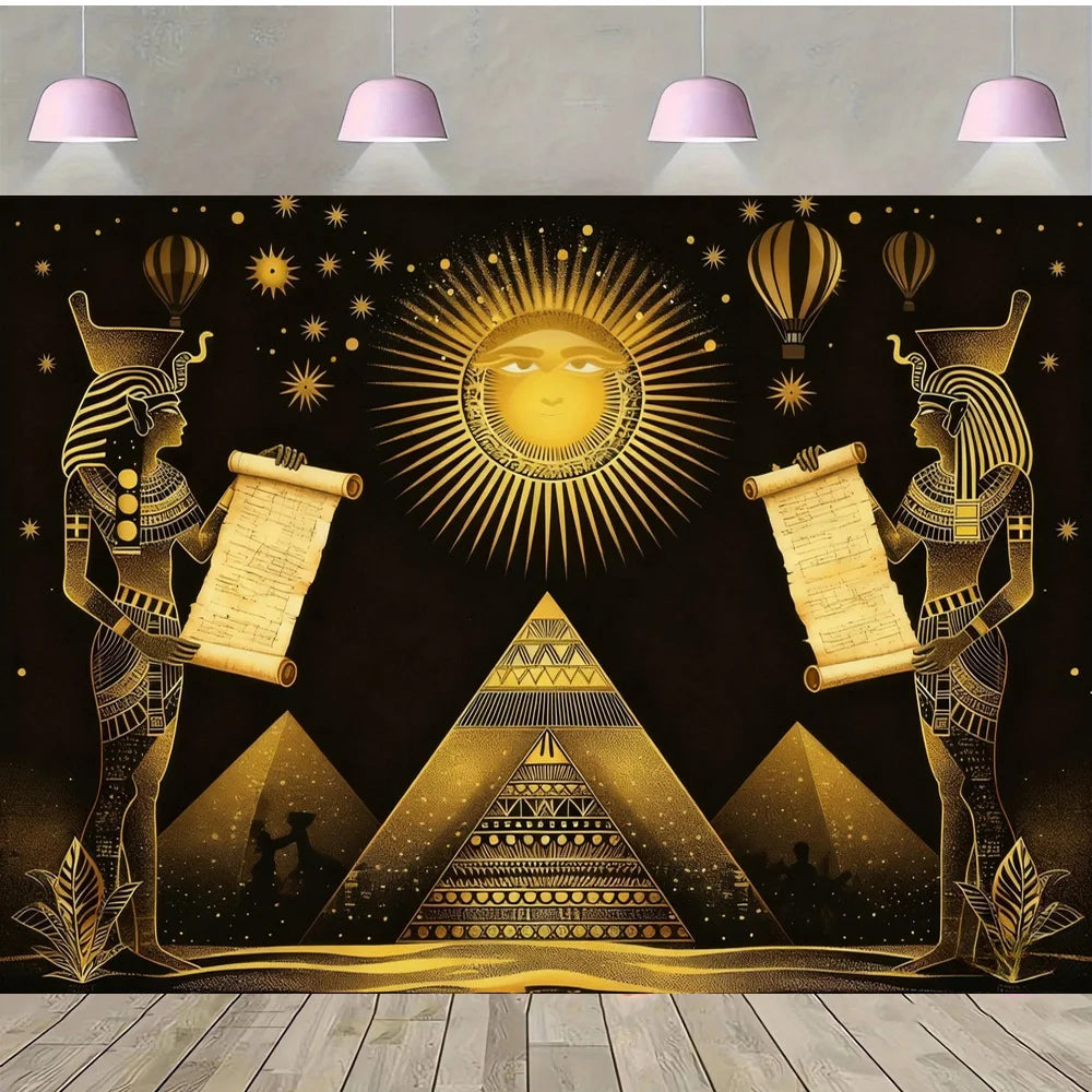 Pyramid God Art Gold Element Theme Birthday Banner Photography Background, Adult Birthday Party Decoration Photography Backdrop