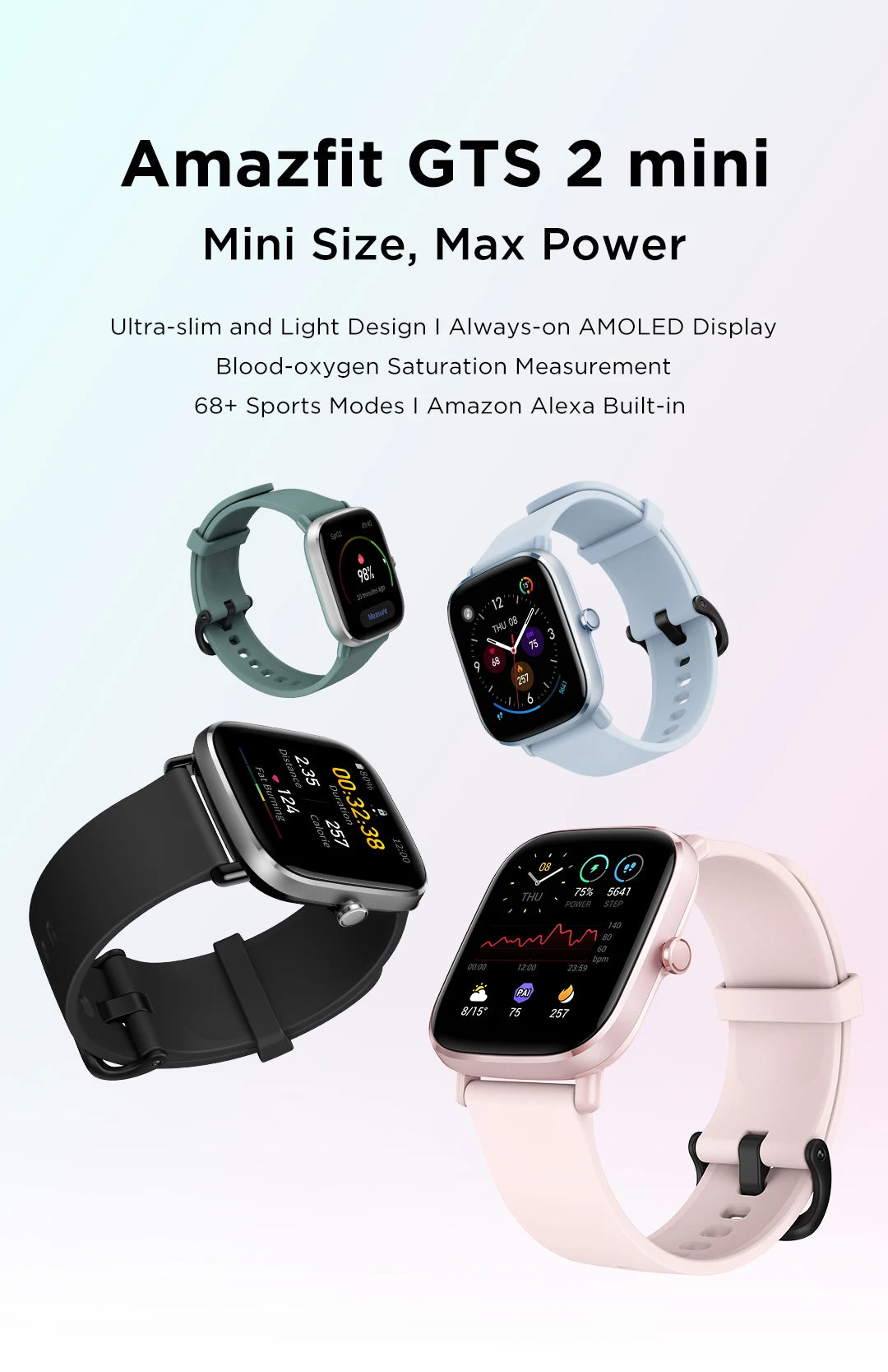 Amazfit GTS 2 mini GPS Smartwatch  For Men Women Gift Display 68+Sports Modes Waterproof Sports Watch Sleep Monitoing