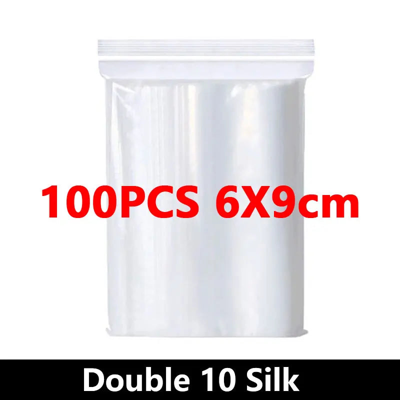 100pcs Thicken Zipper Sealed Bags Clear Plastic Storage Bag for Small Jewelry Food Packing Reclosable Plastic Ziplock Bags