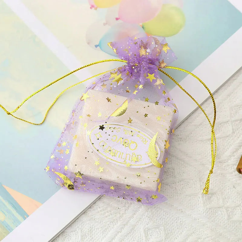 100PCS Moon Stars Drawstring Organza Bags Jewelry Gift Bags Pouches Gold Star Organza Pouches for Christmas Wedding Gift Bags