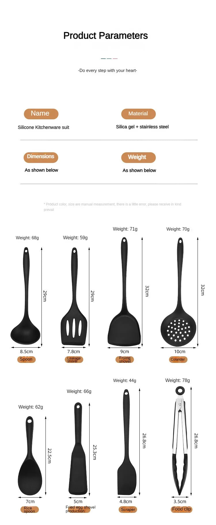 1/10PCS Food-Grade Silicone Kitchen Tools Set, Heat-Resistant Slotted Spoon for Non-Stick Cookware & Hot Pot, Multi-Use Strainer