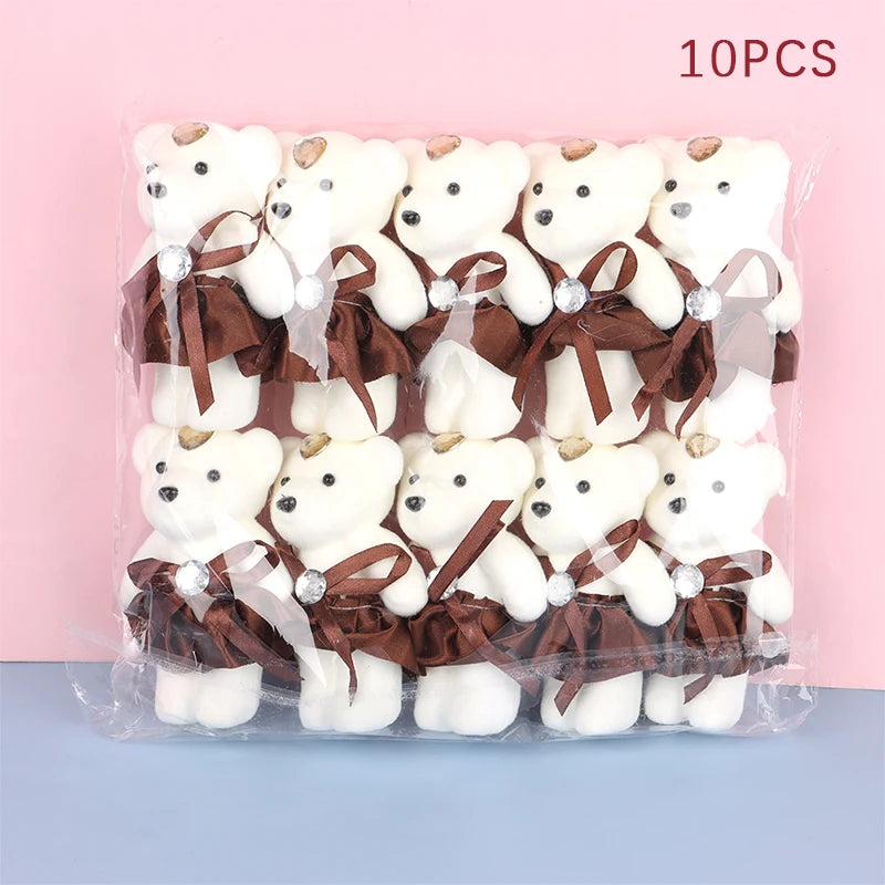 10Pcs 12cm Bear Flower Bouquet Toy Cartoon Doll Bear Bouquet Graduation Birthday Wedding Gifts Party Decor small gifts