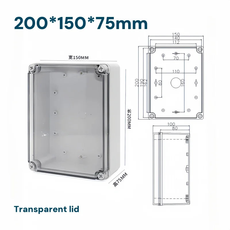 Transparent Waterproof Outdoor Enclosure Plastic Box Electronic Project Case Instrument Electrical Box IP68 Junction Box Housing