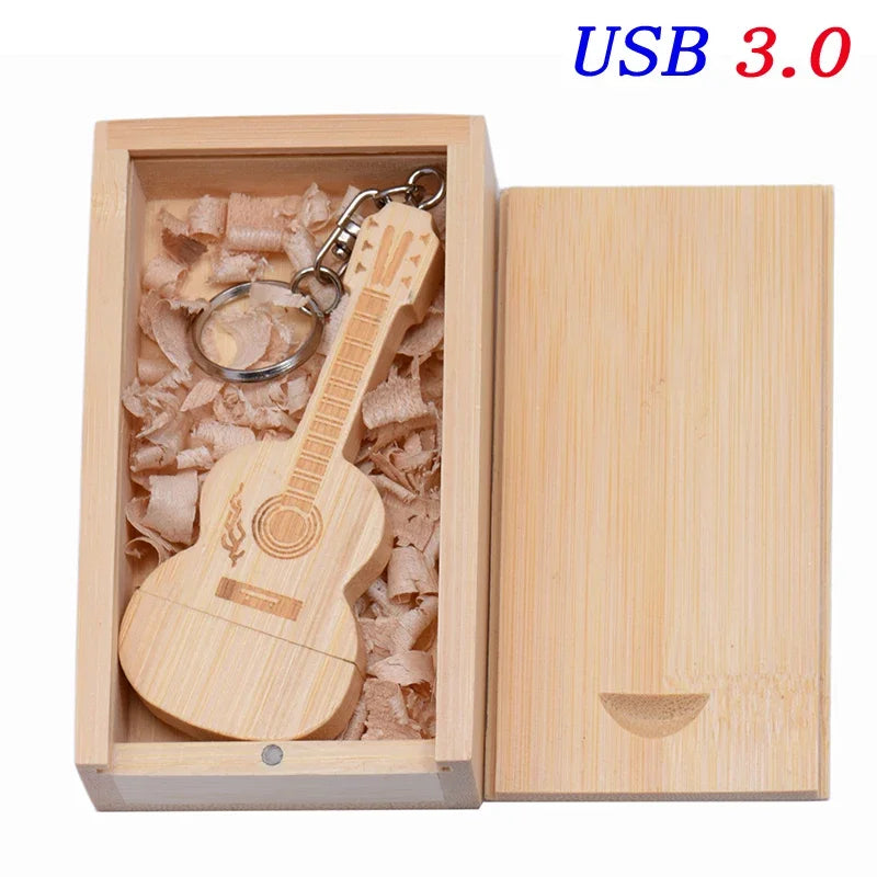 JASTER USB 3.0 Flash Drives Wooden Guitar 128GB Free Custom Logo Pen Drive 64GB with Box Memory Stick Music Business Gift U disk