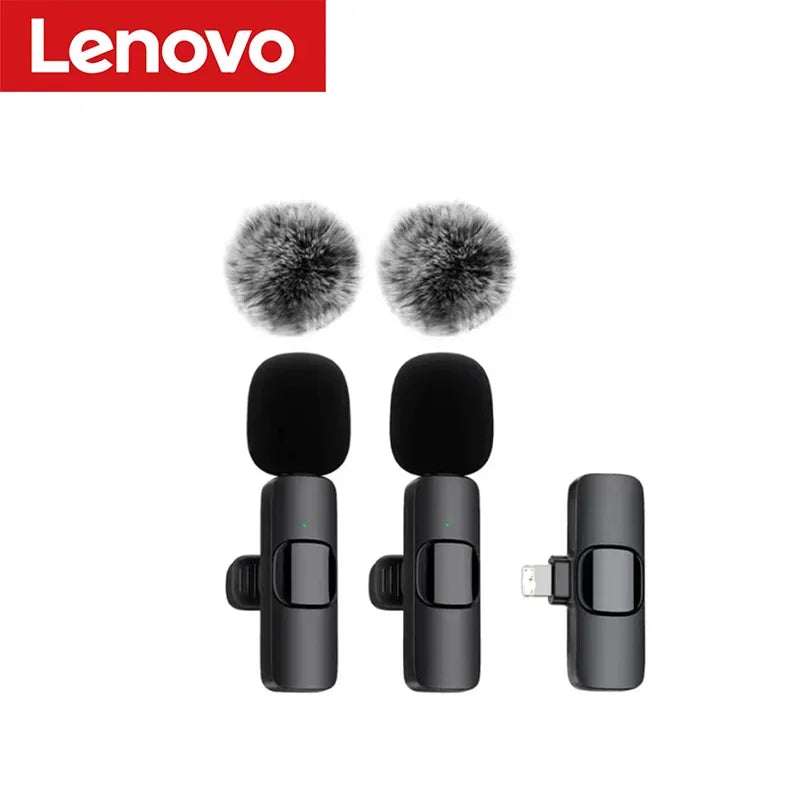 Lenovo 2 In 1 Portable Wireless Lavalier Microphone for Live Broadcast Gaming Audio Video Recording iPhone Android Mini Mic