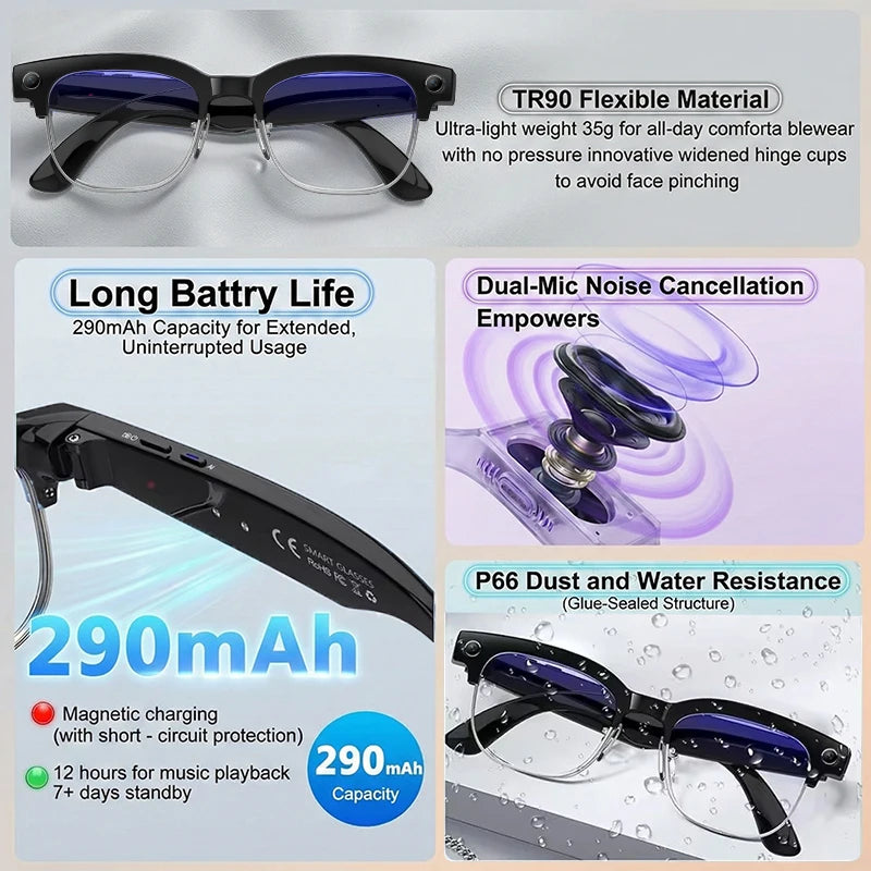 2026 New AI Smart Glasses 4K 8MP HD Camera Video 1080P 100+ Languages Translation WiFi Sunglasses Bluetooth Call Music Men Women