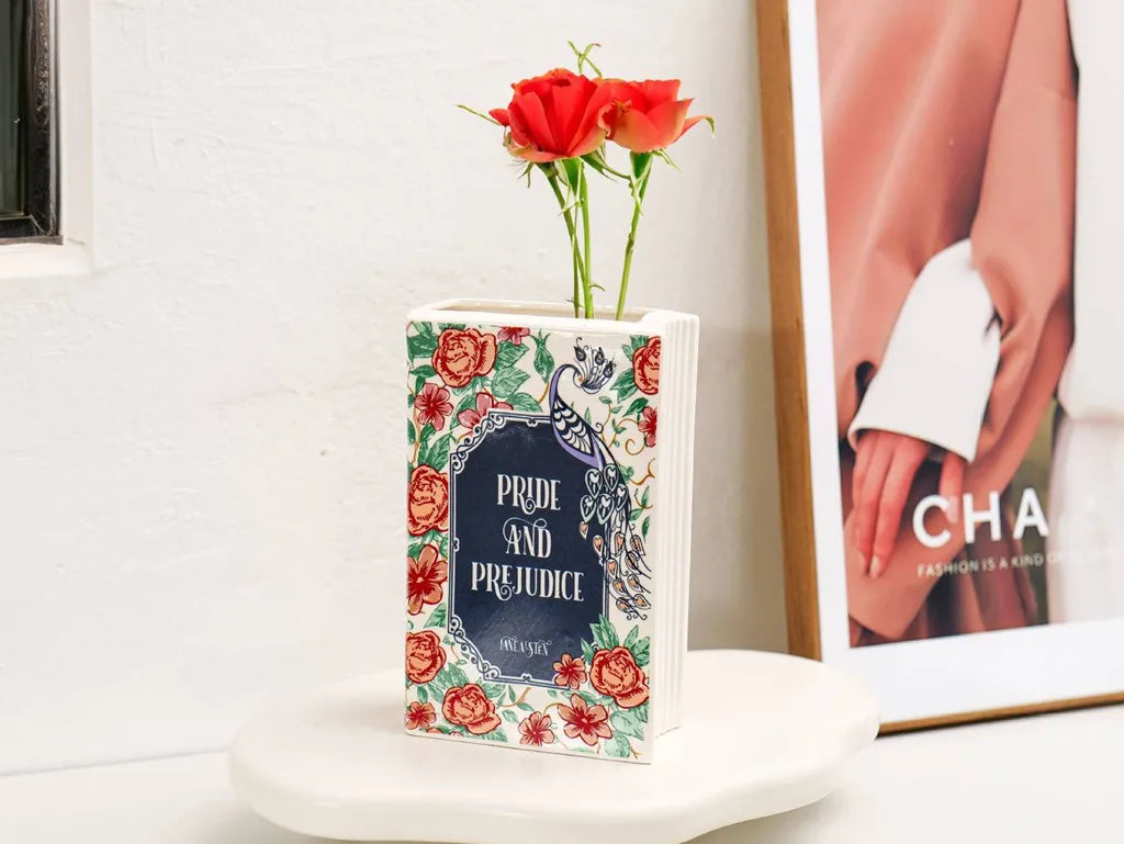 Ceramic Book Vase Pride and Prejudice Cute Bookshelf Decor Unique Gift for Book Lovers Home Interior Wall Shelf Decoration House