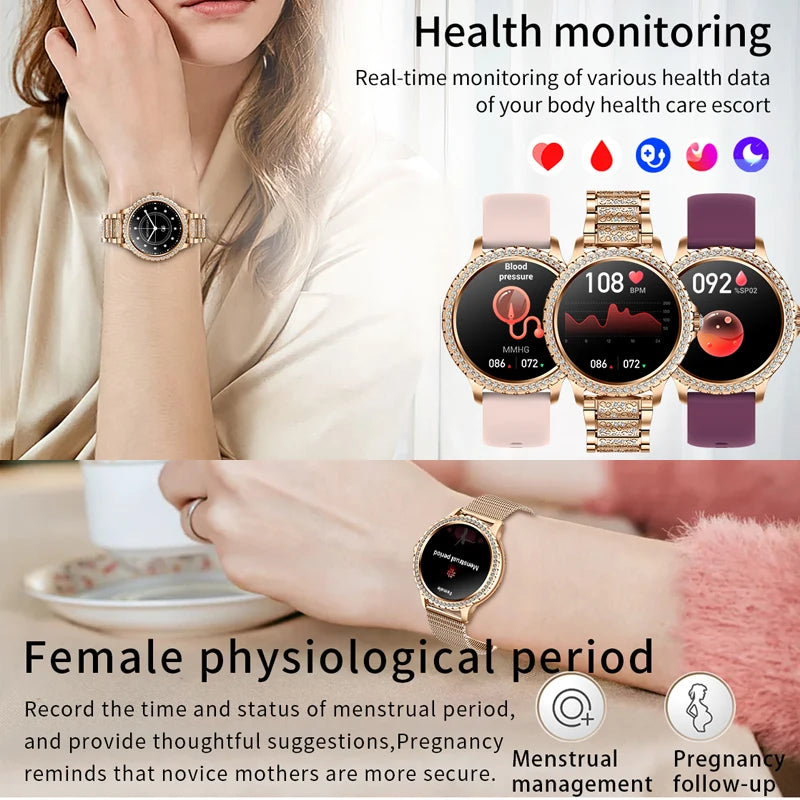 2025 New Fashion Women Smart Watch AMOLED HD Screen Sports Watch Health Heart Rate Voice Call Smart Watch For Android IOS