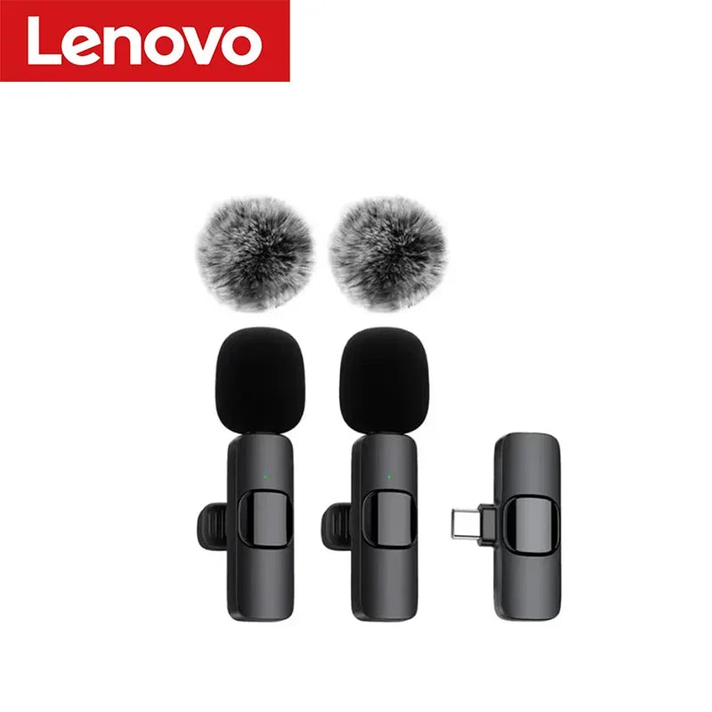 Lenovo 2 In 1 Portable Wireless Lavalier Microphone for Live Broadcast Gaming Audio Video Recording iPhone Android Mini Mic