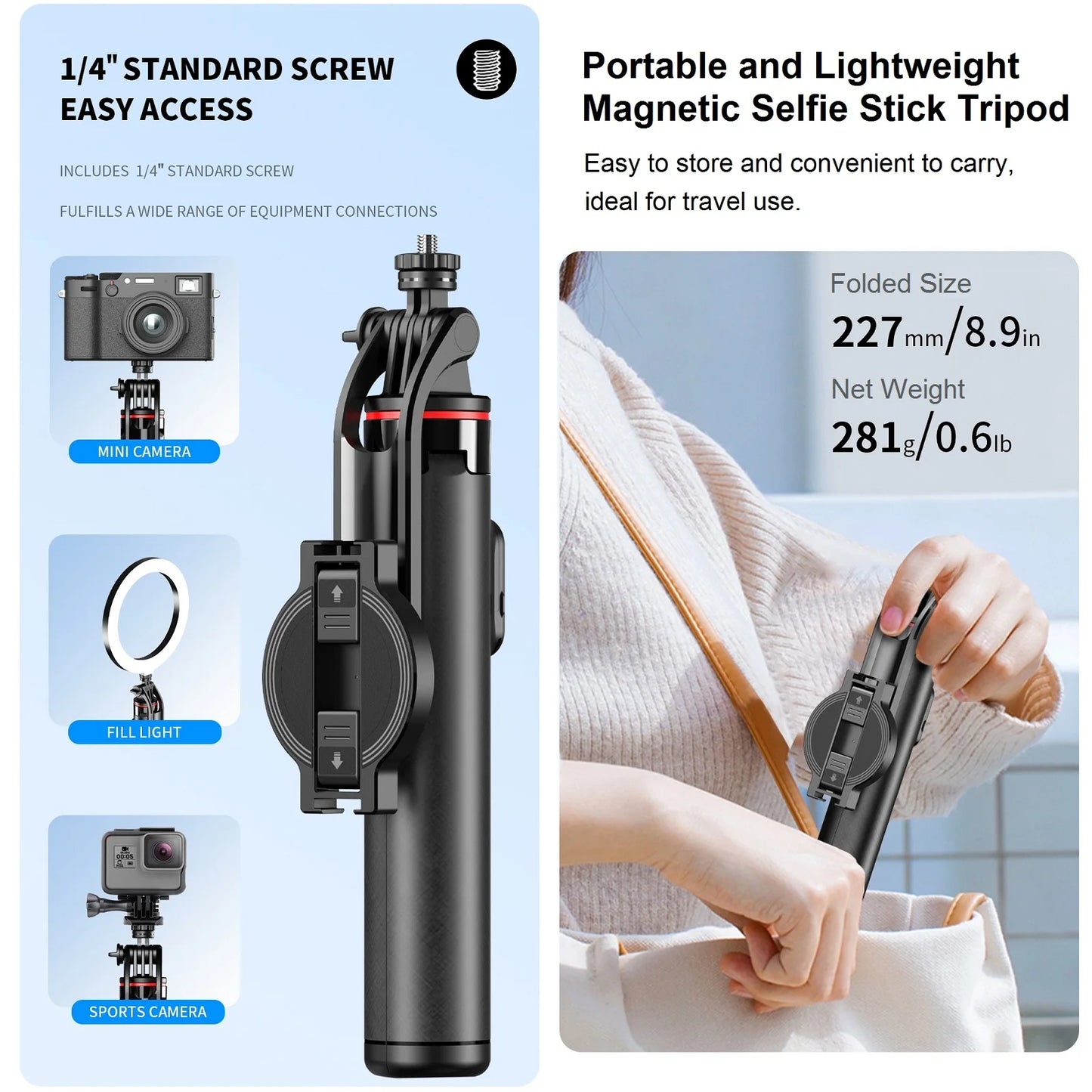 51" Magnetic Selfie Stick Tripod for iPhone Phone Camera Magsafe Tripod Selfie Stick with Bluetooth Remote for Travel Vlog Video