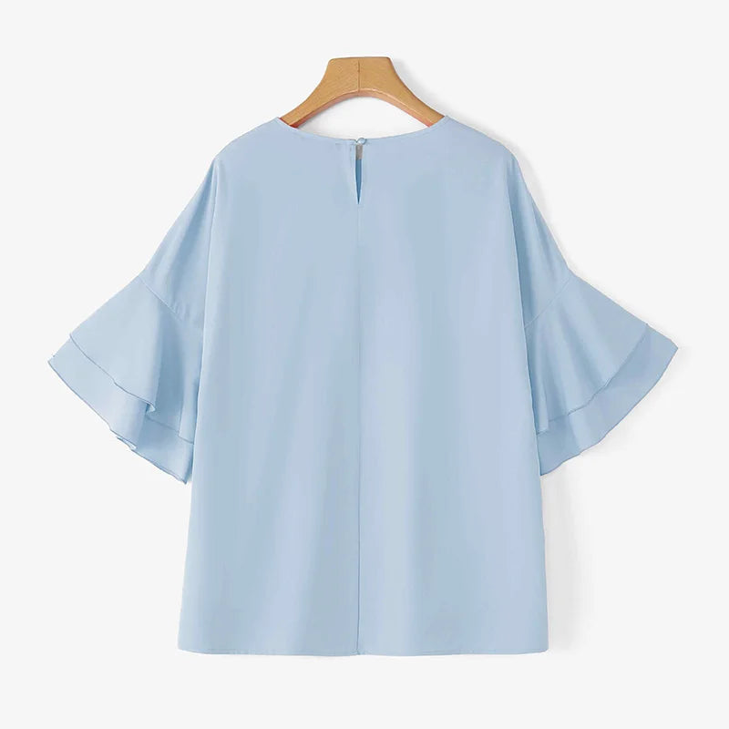 ZANZEA 2025 Fashion Summer Blouse Women Flare Sleeve Casual Tops Loose Ruffled Shirts Solid Color Elegant OL Blusas Femininas