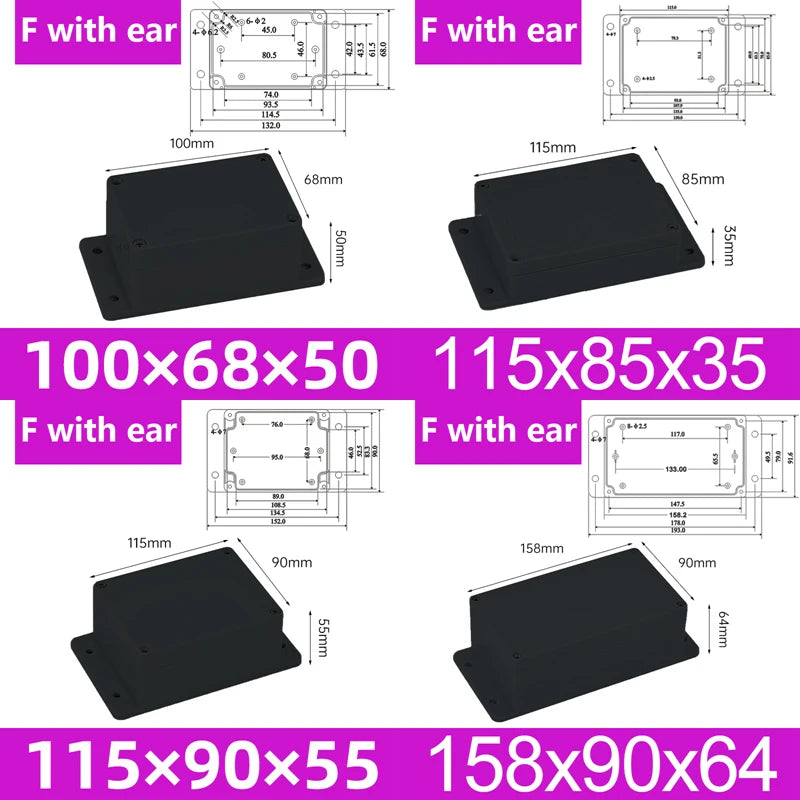 ABS Waterproof Box Housing Electronic Safe Case Plastic Boxes Black Wire Junction Box Plastic Organizer IP67 Waterproof Enclosur