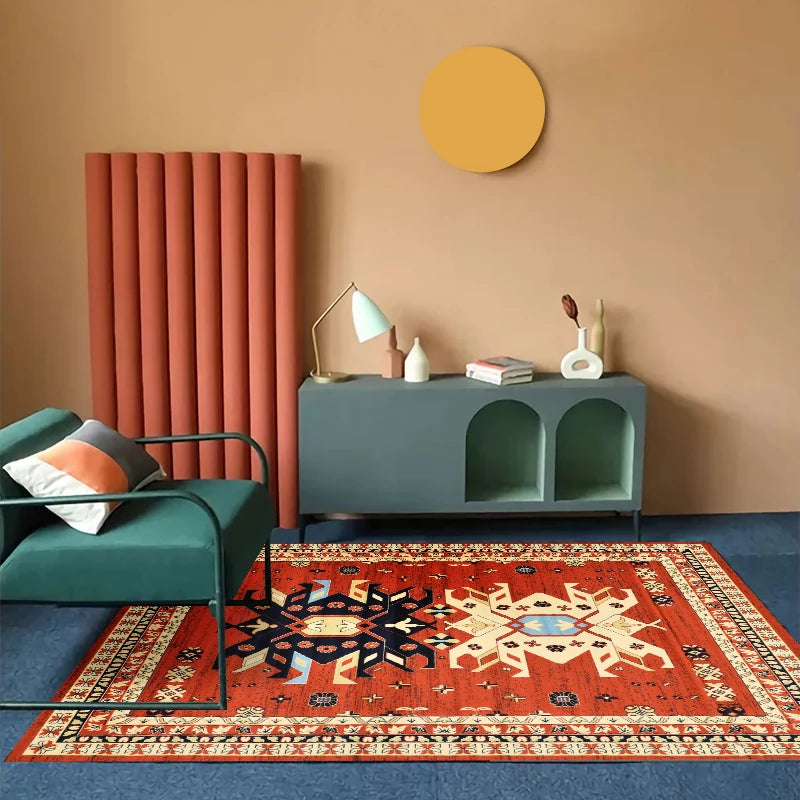 VIKAMA Bohemian Machine Washable Living Room Carpet Soft Non-Slip Ethnic Style Bedroom Cloakroom Carpet Foldable Home Decor