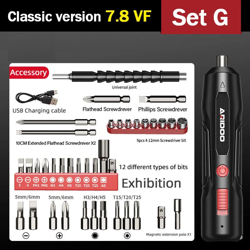 Precision Electric Screwdriver Set 4.2V 15Nm 300rmin Home Rechargeable Mini Multifunctional Repair Tool w LED Light Lightweight