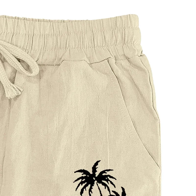 2025 Men's Coconut Printed Breathable Cotton and Linen Loose Casual Sports Pants