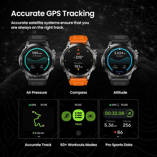 New Zeblaze Stratos 2 Plus GPS Smart Watch 1.43'' AMOLED Display Compass Barometric Altimeter Bluetooth Phone Calls Smartwatch
