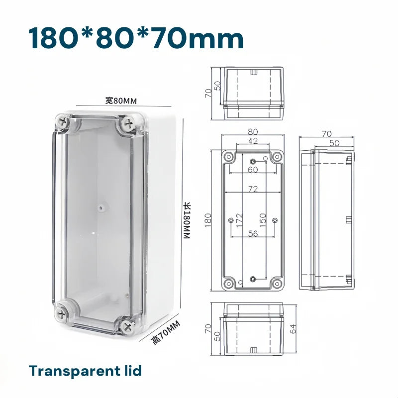 Transparent Waterproof Outdoor Enclosure Plastic Box Electronic Project Case Instrument Electrical Box IP68 Junction Box Housing
