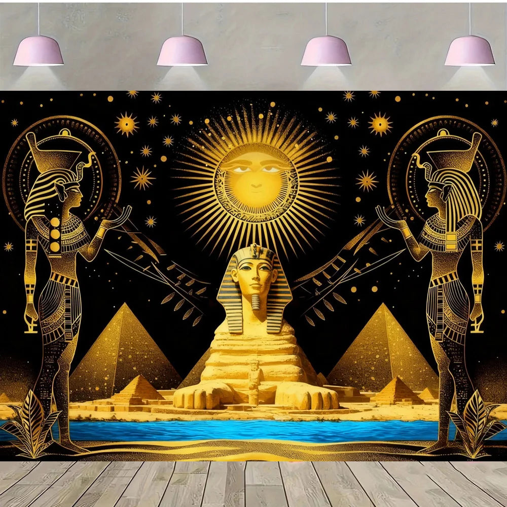 Pyramid God Art Gold Element Theme Birthday Banner Photography Background, Adult Birthday Party Decoration Photography Backdrop