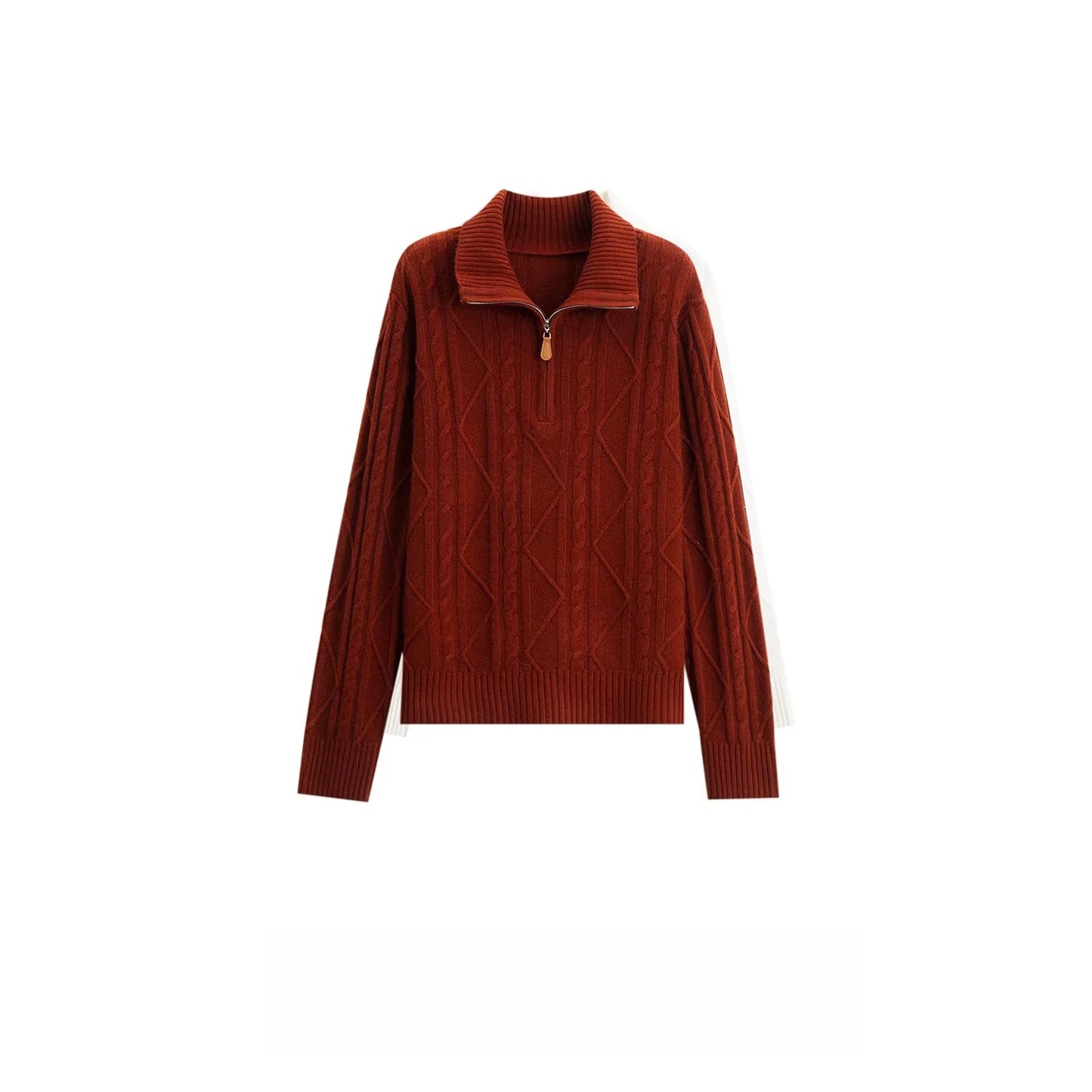 Autumn and winter new lapel zipper twisted pure cashmere knitted long sleeve loose versatile western-style top.