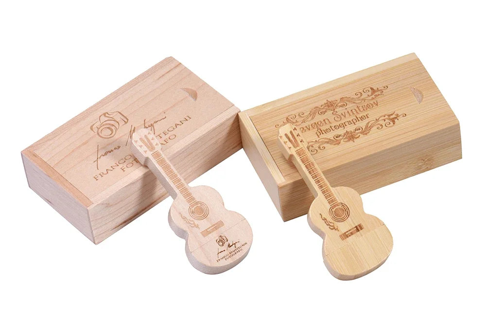 JASTER USB 3.0 Flash Drives Wooden Guitar 128GB Free Custom Logo Pen Drive 64GB with Box Memory Stick Music Business Gift U disk