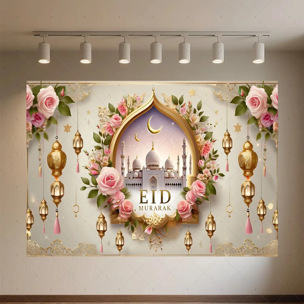 Background of The Moon Mosque Themed Party During Eid Fitr, Islamic Muslim Karim Ramadan Party Decoration Photography Background