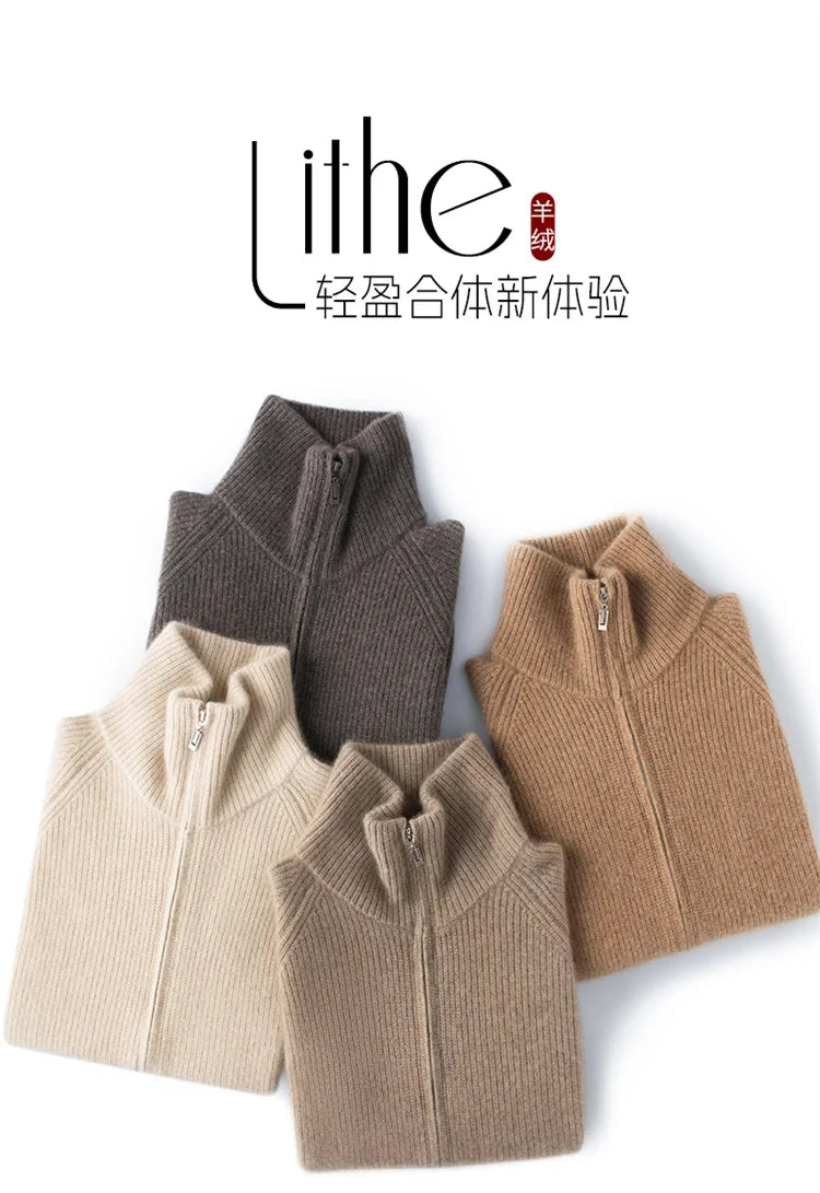 Autumn and winter women's clothing 100% pure cashmere collar thick knit zipper cardigan oversized coat sweater long sleeve loose