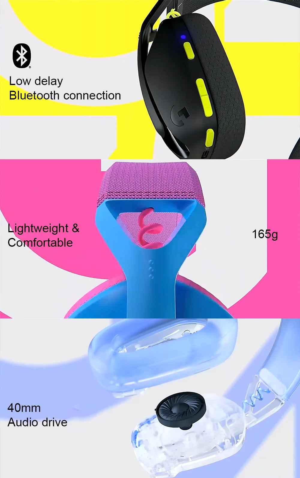 Logitech G435 LIGHTSPEED Wireless Gamer Headset USB Bluetooth/2.4 G Connection Built-in Microphone Gaming Headphone for PC/PS