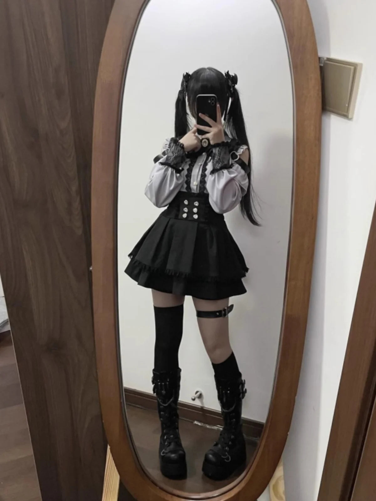 k Gothic Sle oulder Bared irt And f Skirt Set Spring Autumn Sweet Subculture Encounter Jk orm Two Piece Set f...