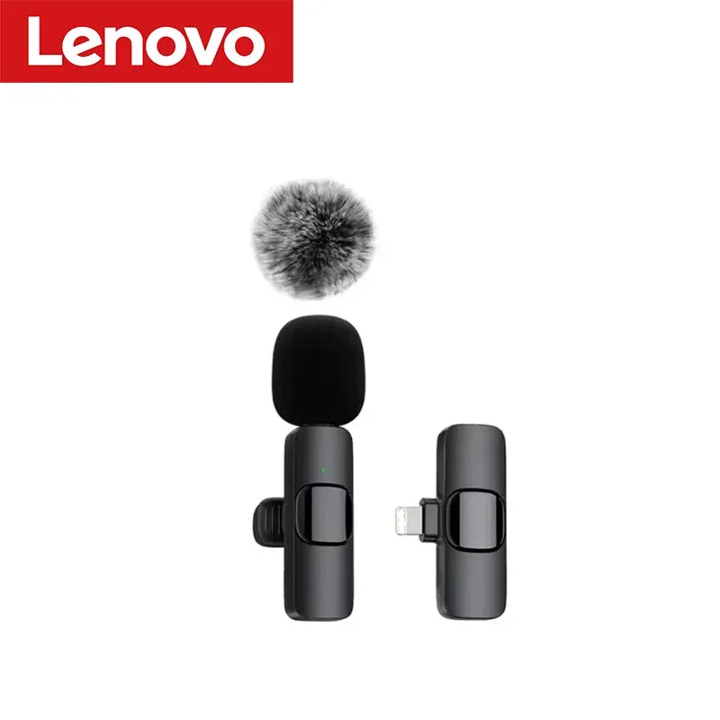 Lenovo 2 In 1 Portable Wireless Lavalier Microphone for Live Broadcast Gaming Audio Video Recording iPhone Android Mini Mic