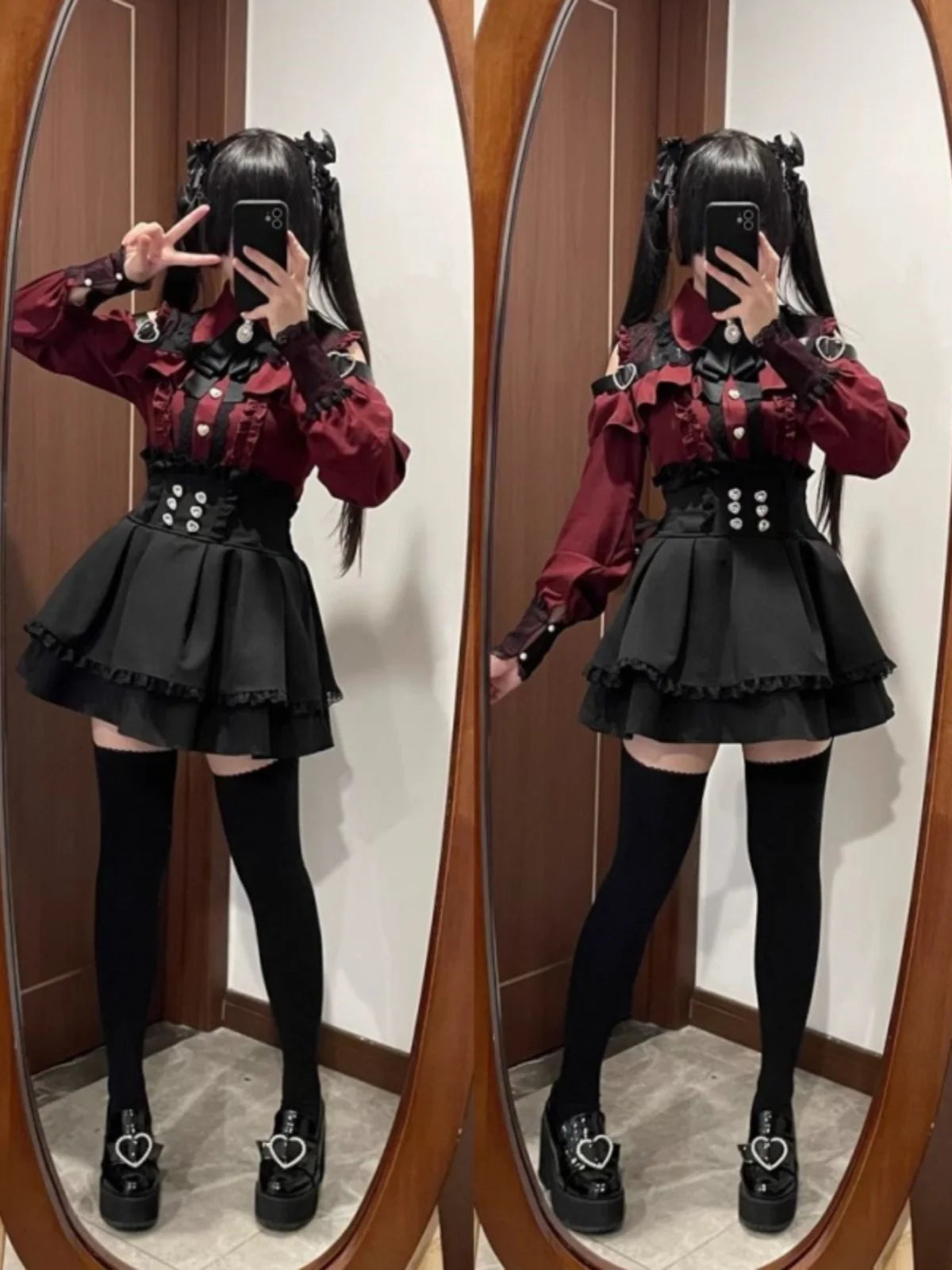 k Gothic Sle oulder Bared irt And f Skirt Set Spring Autumn Sweet Subculture Encounter Jk orm Two Piece Set f...
