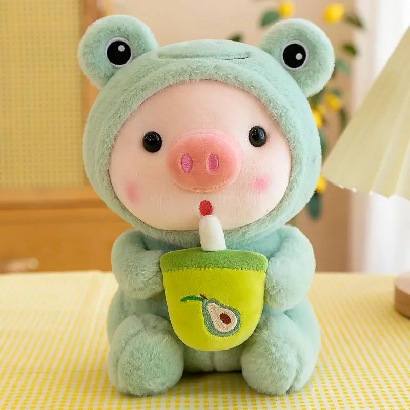 25cm Kawaii Bubble Pig Plush Toy Stuffed Animal Bunny Frog Tiger Soft Pillow Cup Milk Tea Boba Plushies Doll For Kids Girls Gift