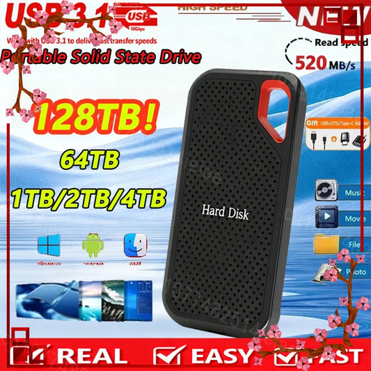 External hard drive, 1TB portable SSD, 2TB original solid-state drive, USB 3.2/Type-C high-speed storage hard drive, suitable fo