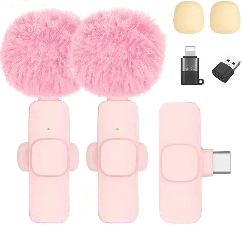 Lenovo Pink Wireless Lavalier Microphone Phone Portable Audio Video Recording Vlog Microphone for iPhone Android PC Live Gaming