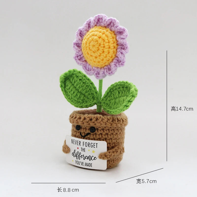 New Crochet SunFlowers Cute Knitting Flowers Potted Graduation Gift Handwoven Plant Car Table Home Decor Items