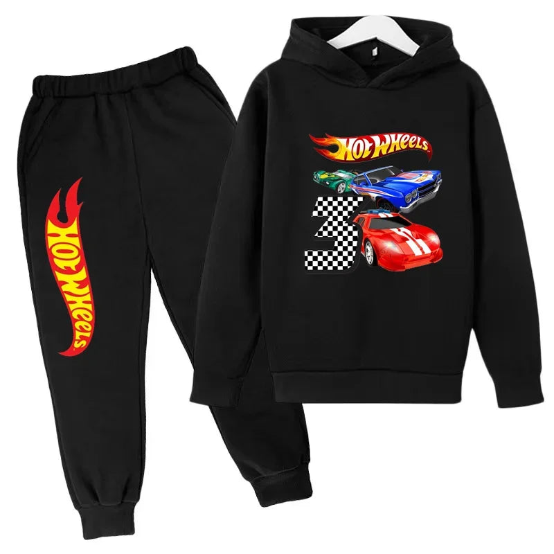 Kids Clothing Hot Wheels Car Game Printed Hoodie Coat 3-12 Yrs Boys Girls Toddler Top+pants Fashion Sweatshirt Casual Sportswear